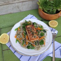 Pečen losos, mariniran v sojini omaki, česnu in ingverju