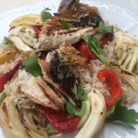 Hrustljavi fileji skuše z zelenjavo na žaru